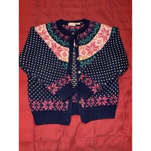 Vintage Ashley Womens Fair Isle Knit Sweater Cardigan - Size L